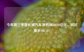 今年前三季度长城汽车净利润104.28亿元，同比增长108.78%