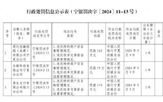 易生支付银川分公司被罚174万元：违反特约商户实名制管理规定和收单交易资金结算管理规定