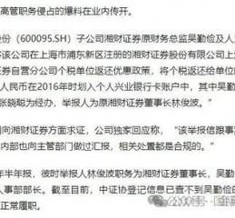 湘财证券董事长举报原财务总监和人力资源总经理职务侵占上海个税返还500万！