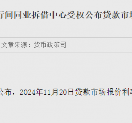 11月LPR报价出炉：1年期和5年期利率均维持不变