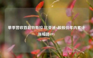 单季营收首超特斯拉 比亚迪A股股价年内累计涨幅超49%