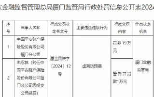 平安财险厦门分公司因虚列防预费被罚19万元