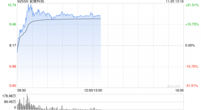 宜搜科技盘中一度反弹超30% 公司下月初将迎巨量解禁