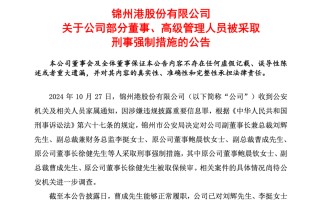 突发！ST锦港多名高管被采取刑事强制措施