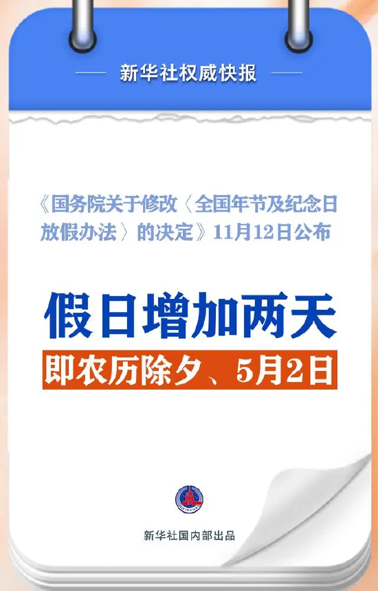 春节和劳动节各增1天！2025年放假安排来了-第1张图片-华粤回收