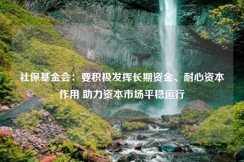 社保基金会：要积极发挥长期资金、耐心资本作用 助力资本市场平稳运行